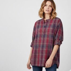 Aritzia Golden by TNA Plaid Flannel Half Button Up Mandarin Collar Shirt Size XS